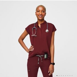 FIGS Rafaela Oversized Scrub Top Burgundy